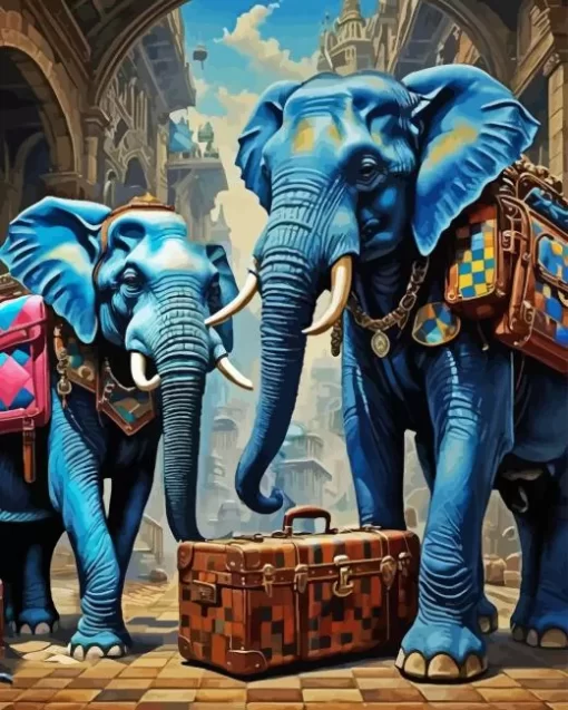 Blue Elephants Diamond Painting