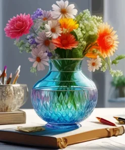 Blue Glass Vase Flowers Diamond Painting