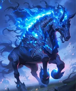 Fantasy Blue Fire Horse Diamond Painting