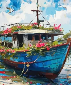 Floral Blue Boat Diamond Painting