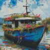 Floral Blue Boat Diamond Painting