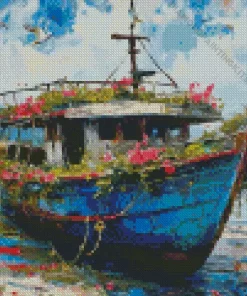 Floral Blue Boat Diamond Painting