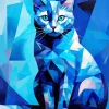 Geometric Blue Cat Art Diamond Painting