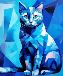 Geometric Blue Cat Art Diamond Painting