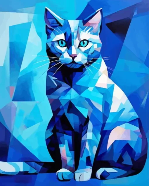 Geometric Blue Cat Art Diamond Painting