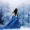 Girl Wearing Blue Dress In Snow Diamond Painting