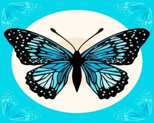 Illustration Blue And Black Butterfly Diamond Painting