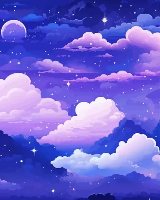 Illustration Blue And Purple Sky Diamond Painting