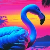 Illustration Blue Flamingo Diamond Painting