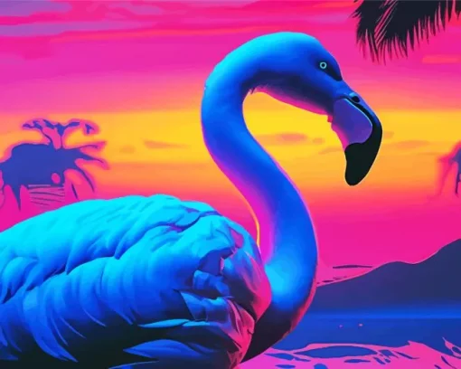 Illustration Blue Flamingo Diamond Painting