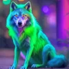 Neon Blue And Green Wolf Diamond Painting