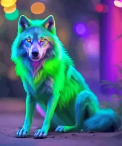 Neon Blue And Green Wolf Diamond Painting