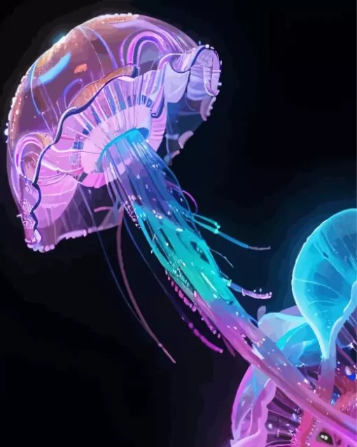 Neon Blue And Pink Jellyfish Diamond Painting