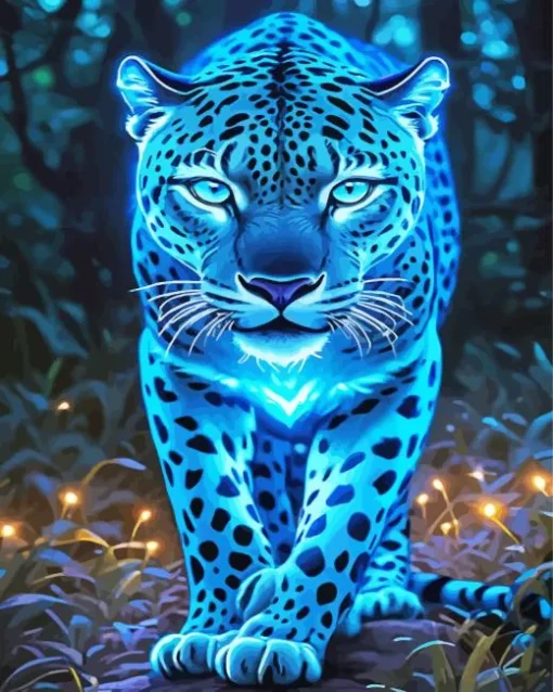 Neon Blue Jaguar Diamond Painting