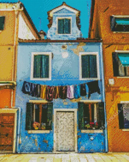 Old Blue House Burano Diamond Painting