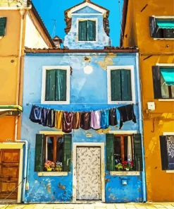 Old Blue House Burano Diamond Painting