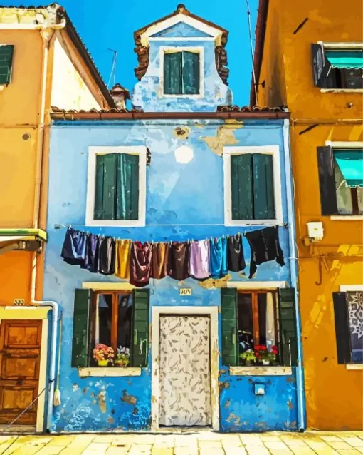 Old Blue House Burano Diamond Painting