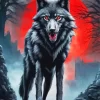 Red Moon Black Wolf Art Diamond Painting