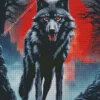 Red Moon Black Wolf Art Diamond Painting