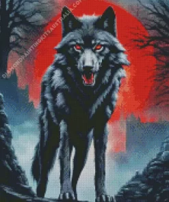 Red Moon Black Wolf Art Diamond Painting