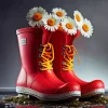 Red Boots With Daisies Diamond Painting