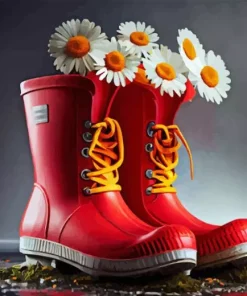 Red Boots With Daisies Diamond Painting