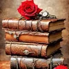 Red Rose On Vintage Books Diamond Painting