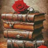 Red Rose On Vintage Books Diamond Painting