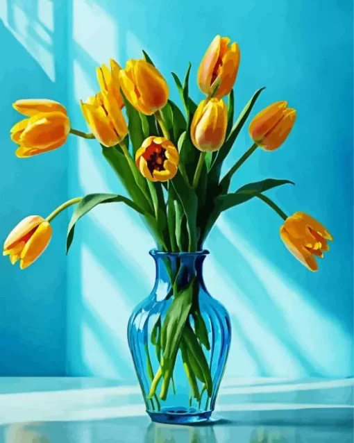 Tulips In Blue Glass Vase Diamond Painting