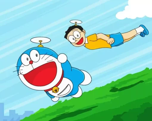 Aesthetic Flying Doraemon Art Diamond Painting