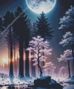 Aesthetic Forest Winter Night Art Diamond Painting