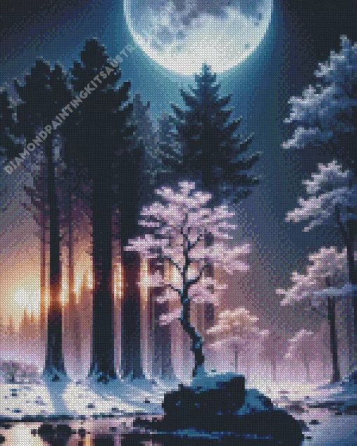 Aesthetic Forest Winter Night Art Diamond Painting