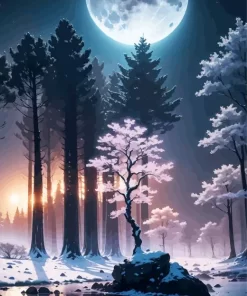 Aesthetic Forest Winter Night Art Diamond Painting