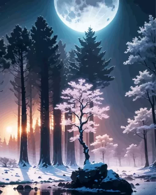 Aesthetic Forest Winter Night Art Diamond Painting