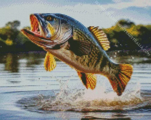 Bass Jumping Out Of Water Diamond Painting