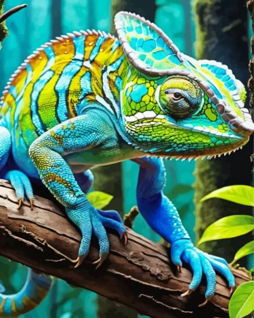 Blue And Green Chameleon Diamond Painting