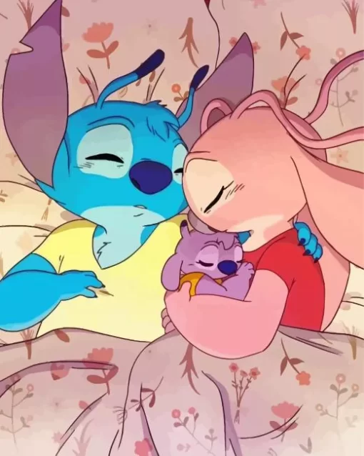 Blue And Pink Stitch Sleeping Diamond Painting