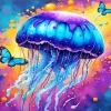 Blue And Purple Jellyfish And Butterflies Diamond Painting