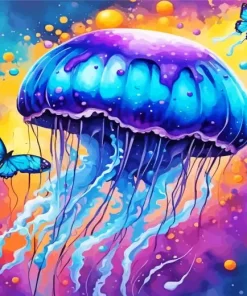 Blue And Purple Jellyfish And Butterflies Diamond Painting