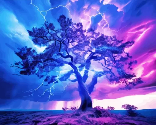 Blue And Purple Lightning Tree Diamond Painting