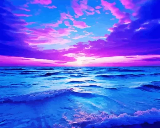 Blue And Purple Sunset Sea Diamond Painting