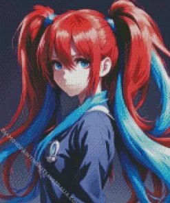 Blue And Red Anime Girl Diamond Painting