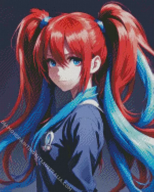 Blue And Red Anime Girl Diamond Painting