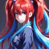 Blue And Red Anime Girl Diamond Painting