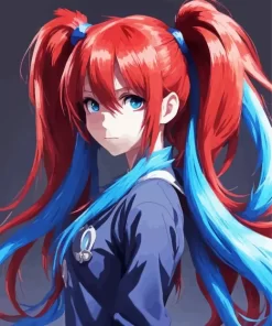 Blue And Red Anime Girl Diamond Painting