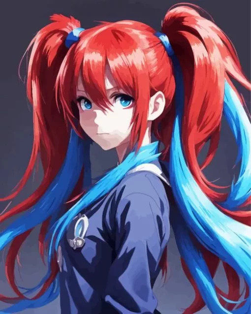 Blue And Red Anime Girl Diamond Painting