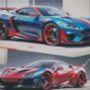 Blue And Red Cars Diamond Painting