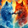 Blue And Red Fire Wolf Diamond Painting