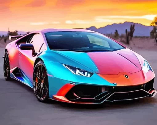 Blue And Red Lamborghini Diamond Painting