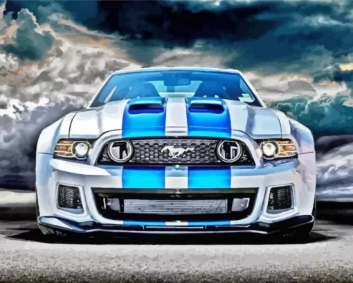 Blue And White Mustang Diamond Painting